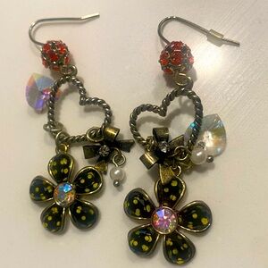 Betsey Johnson Hearts and Flowers Charm Earrings